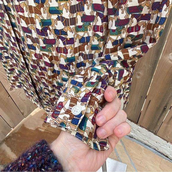 Vintage horse print 100% button down shirt size EU 36 size 6 US - Picture 8 of 11